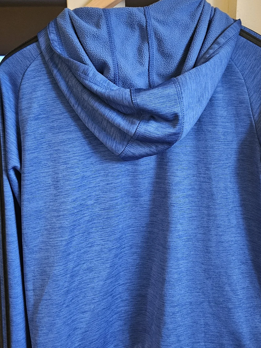 adidas Boys Blue Hooded Full-Zip Jacket with Black Stripes